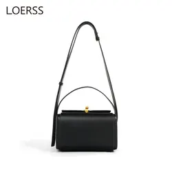 LOERSS Women Cowhide Shoulder Bag Vintage Suede Box Crossbody Bag Fashion Handbag Designer Small Square Bag Casual Female Bag