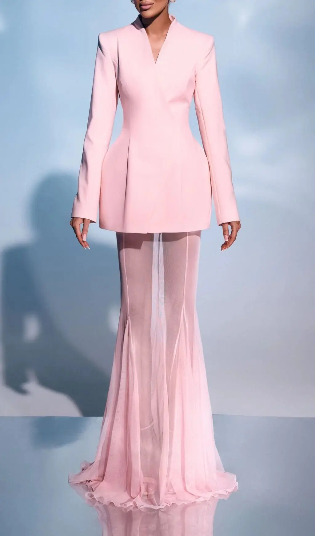 

Pink Women Suit Set 2 Pcs Blazer Prom Dress Sheer Skirt Spring Autumn Formal Office Lady Jacket Customized Wedding Coat
