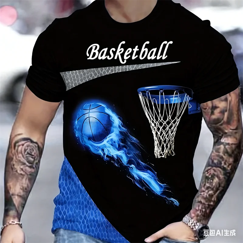 

Leisure Sport Men's T-shirt 3D Basketball Pattern Printed Crew Neck Short Sleeve Tees Fashion Outdoor Quick Dry Men Clothing Top