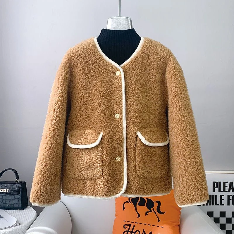 

2025 New Korean Xiaoxiangfeng Jacket Female Fashion Imitation Lamb Wool Coat Ladies Fur Outwear Autumn Winter Short Top Women