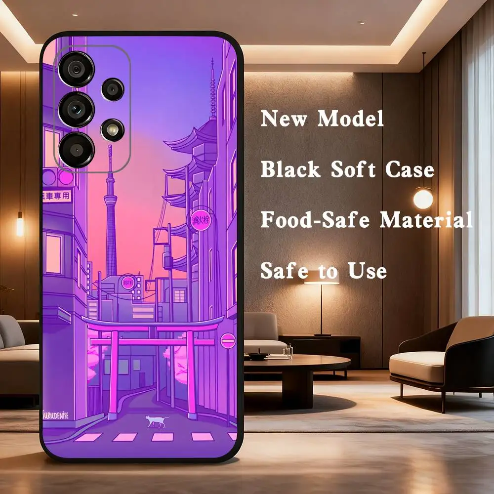 Casing Ponsel Tokyo Nights untuk Samsung Galaxy A73,31,32,72,41,53,52,71,22,5G,Note,J7,8,9 Sampul Hitam Lembut