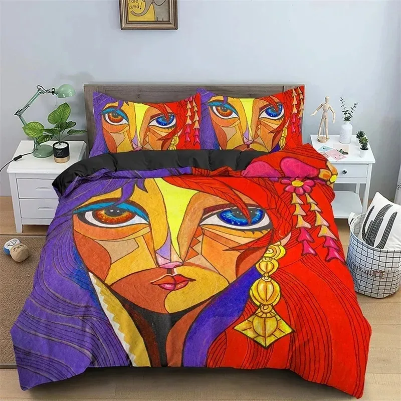 

Abstract Human Face Duvet Cover Twin Full King Double Microfiber Mystic Artwork Comforter Cover Psychedelic Graffiti Bedding Set