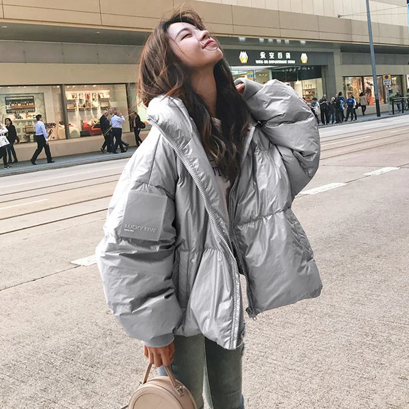 

Large Size Loose Winter Jackets Fashion Glossy Bright Parka Women's Cotton Coat Jacket Winter Warm Thick Parka Womens Jacket