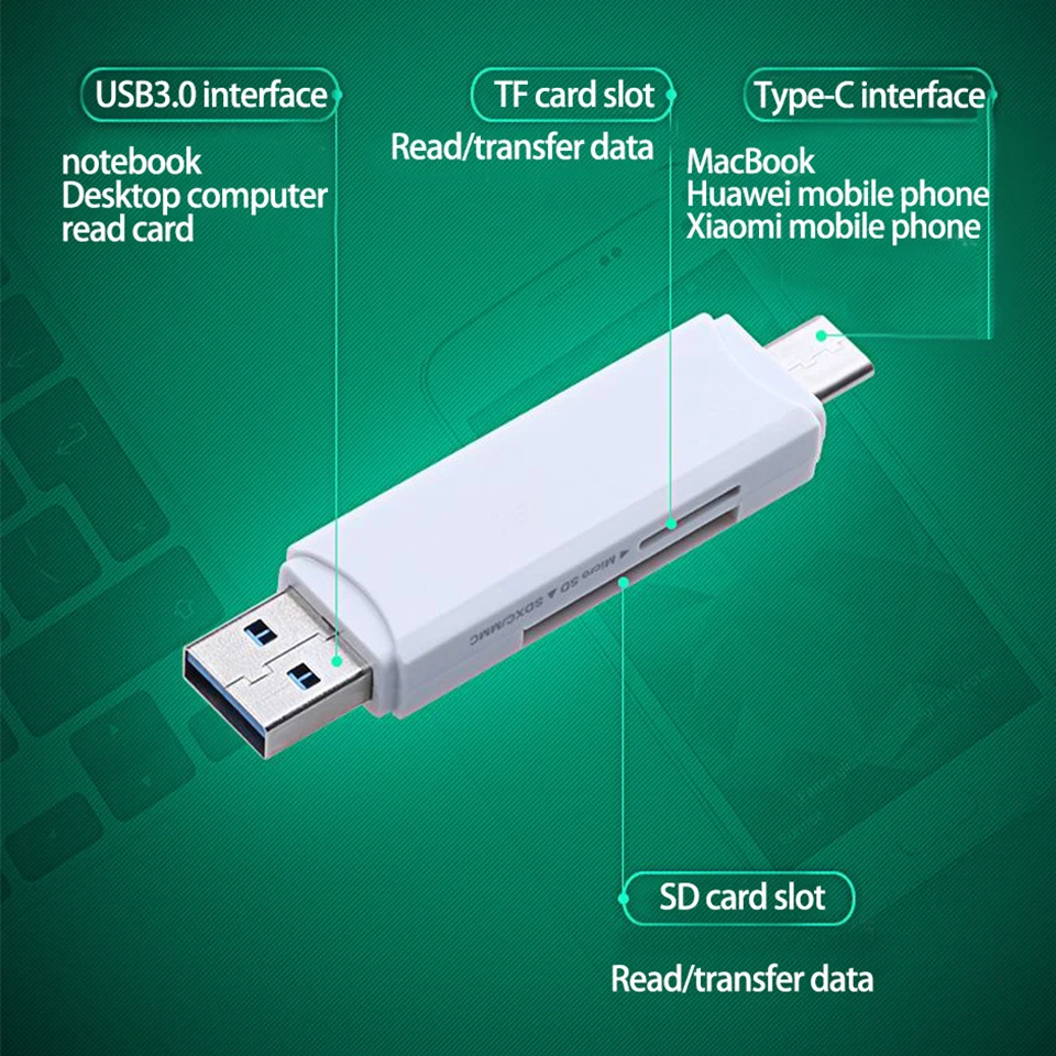 Lector de tarjetas FB-OTG9, ranura para tarjeta SD TF, interfaz USB3.0 tipo C, transmisión de alta velocidad para ordenador Xiaomi, Huawei, tableta Android