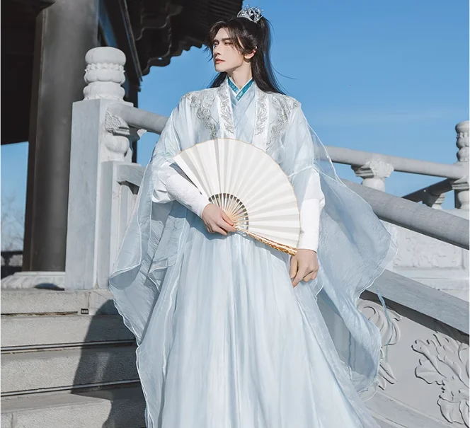 Pakaian Tradisional Hanfu Ksatria Kuno Pria Vintage Kostum Dinasti Han Pendekar Pedang Tradisional Etnis Tiongkok Hanfu Pakaian Halloween