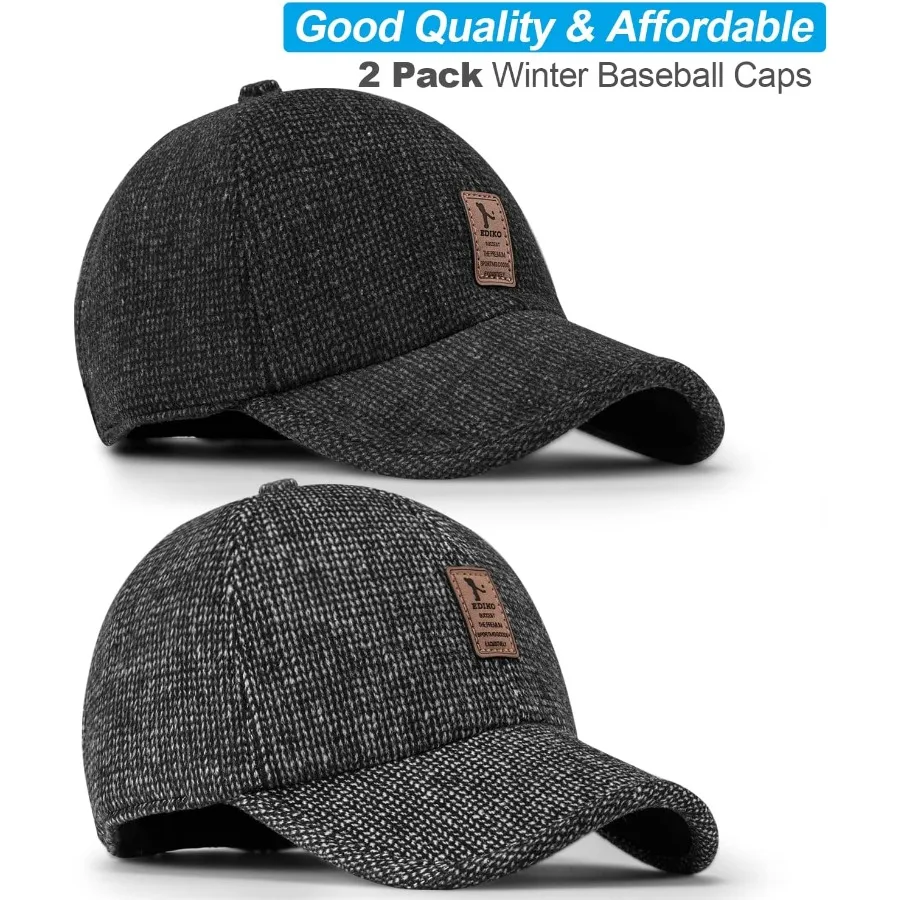 2 Paket Topi Baseball Musim Dingin Pria dengan Penutup Telinga Topi Baseball Musim Dingin dengan Penutup Telinga untuk Pria Berjalan di Luar Ruangan Berlari
