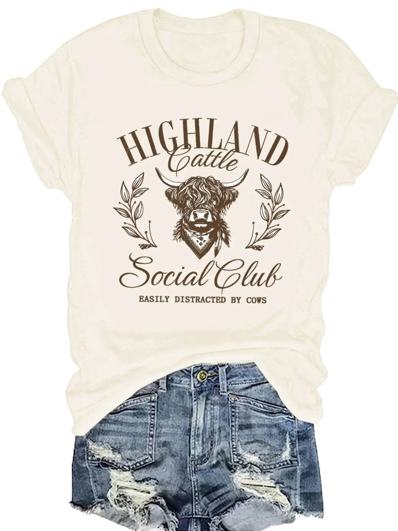 

Plus size women's short sleeve T-shirt Highland Cattle Social Club Easily Distracted By Cows comfortable soft fabric summer
