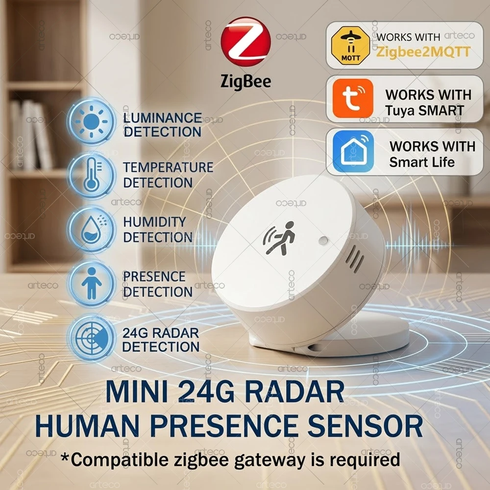 

Zigbee 24G mmWave Radar Human Presence Sensor Smart Home Motion Detector Light Lux Temp Humidity Sensor,For Tuya Z2M Smart Life