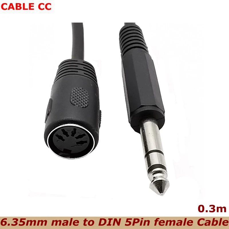 6.35 Audio Plug to MIDI 5-pin Female Adapter Cable Audio Output for Microphone Audio Amplifier DIN 5-pin female 0.3M