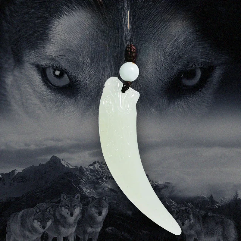 

UMQ Genuine Natural Hetian Jade Wolf Tooth Pendant Men's Necklace Wolf Tooth White Pendant Women Jade Pendant