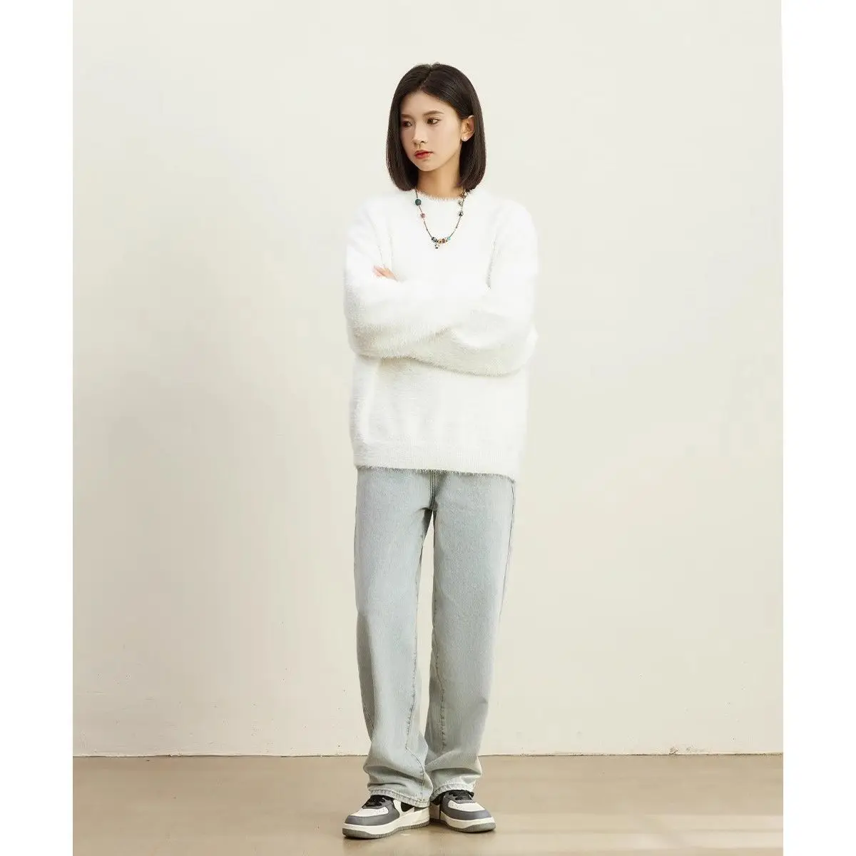 Loose Fit round Ne Faux Fur Knitwear for Men And Women Couples Base Layer Autumn Winter Cleanfit Sweater Polyester Fiber