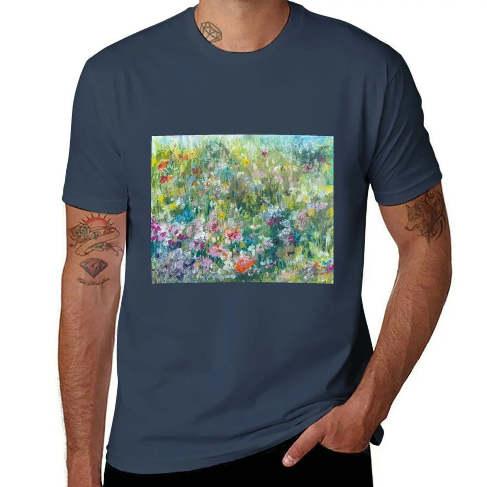 

Wild flower meadow in oil pastels T-Shirt Construction Work Tee Shirt