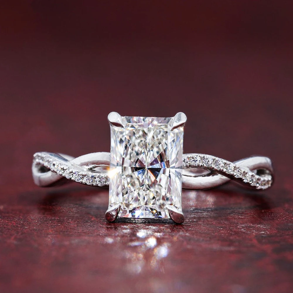 

1/2carat Radiant Cut Moissanite Engagement Rings with Certificate 100% S925 Silver Twist Wedding Band for Women Luxury Jewelry