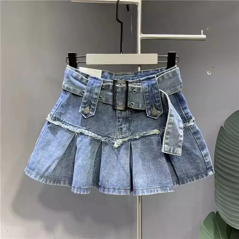 2024 New Fashion Three Dimensional Strap Pocket Wash High Tooling Denim Skirt Women Y2K Summer Vintage Casual Joker A Skirt