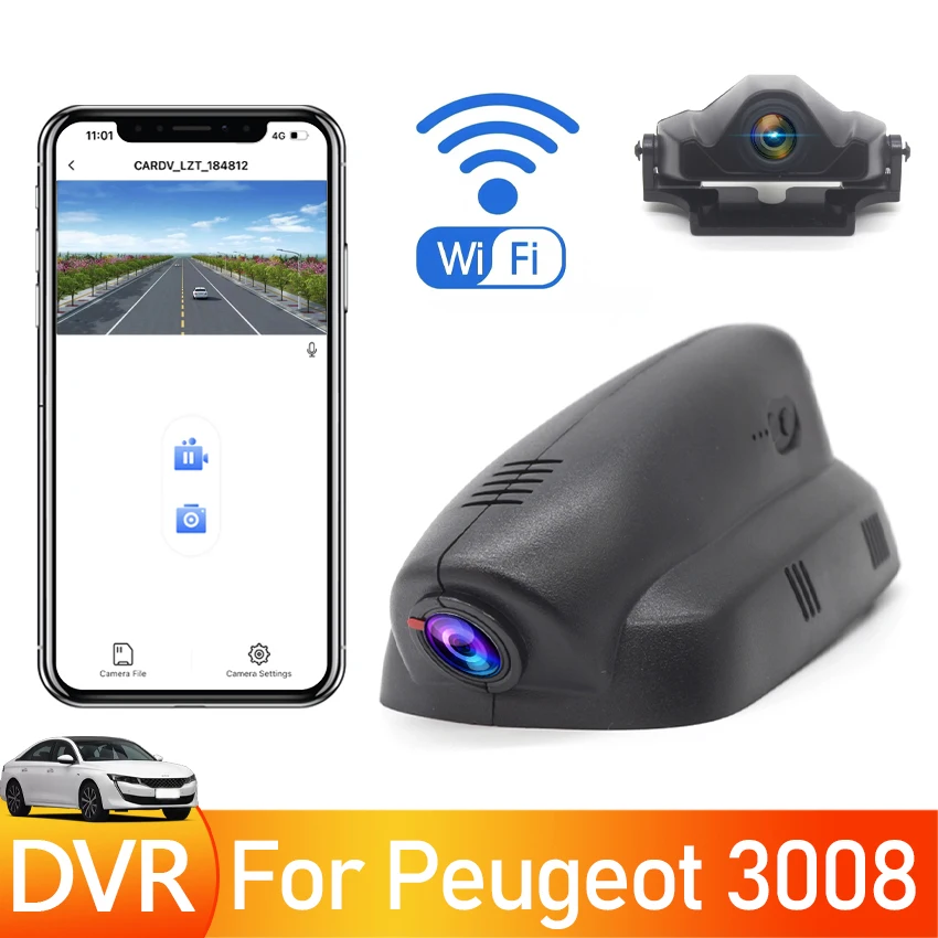 

UHD Dash Cam WiFi Car DVR Camera Recorder Dashcam 24H Parking Monitor 170°FOV For Peugeot 3008 2012 2013 2014 2015 Night Vision