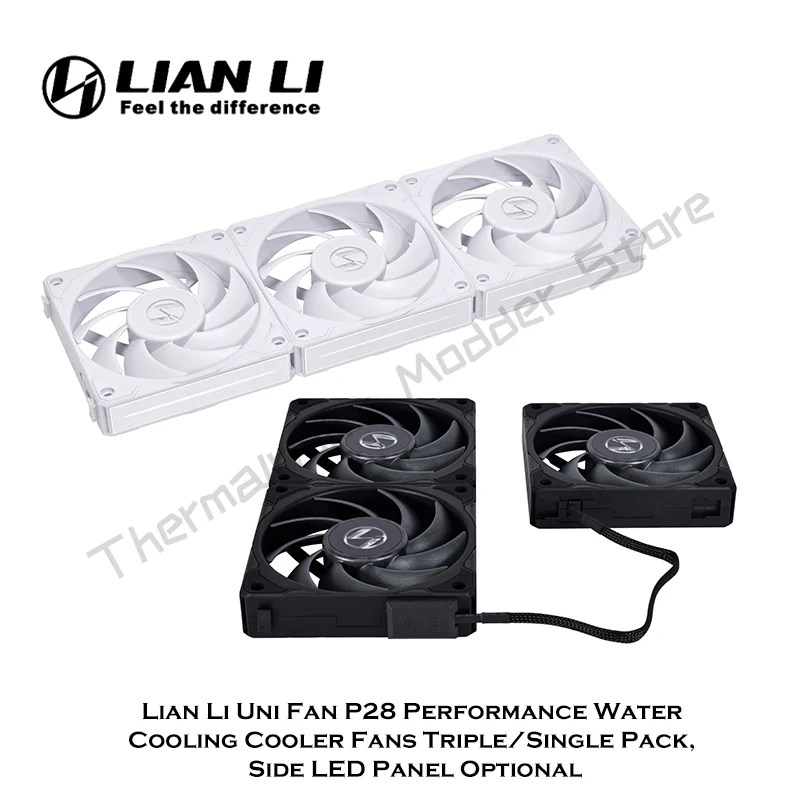 Lian Li P28 Uni ventilador de rendimiento, Enfriador de refrigeración por agua, paquete Triple/individual, Panel LED lateral de fácil empalme opcional