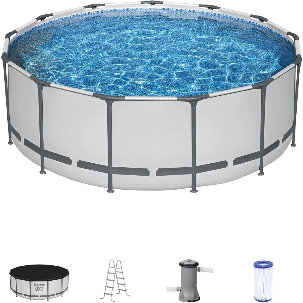 

Swimming Pool, 13' x 48" - Gray Round Metal Steel Frame Above Ground Outdoor Backyard Family Swimming Pool, Outdoor Hot Tubs