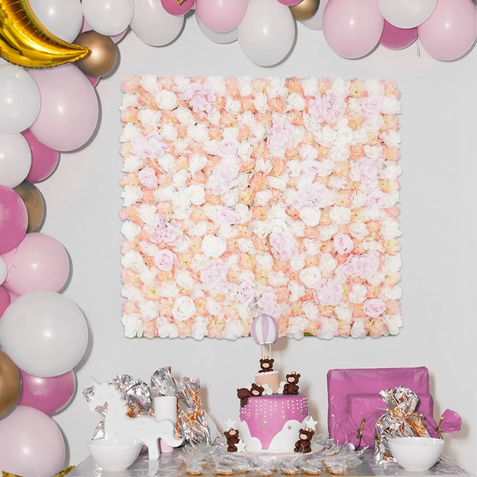 Artificial Flower Wall Panels 1*1m Flowers Wall Backdrop Silk Rose Flower Panels W/Straps for Wedding Photography Event Party Wall Decorations,Pink