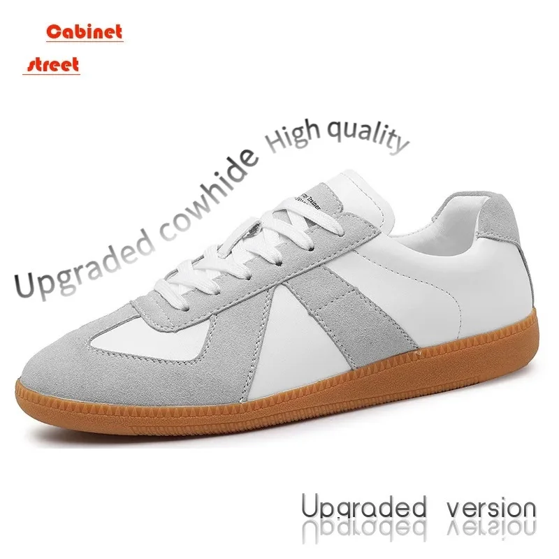 

High Quality Couple German Cowhide Training Shoes Leather Small White Women Men Retro Flat Casual Shoes Trend All Match Sports