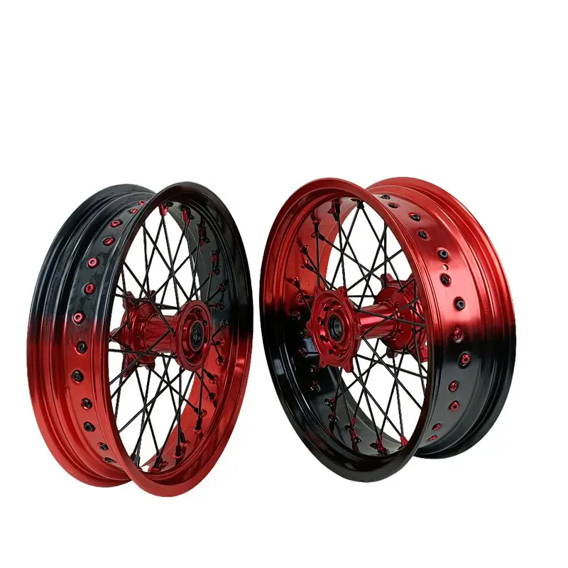 

Fit EXC SXF MC XE TE FE 16/17 Wheel Set Two-Tones Red and Black Rims Supermoto Motard Spoke Wheels