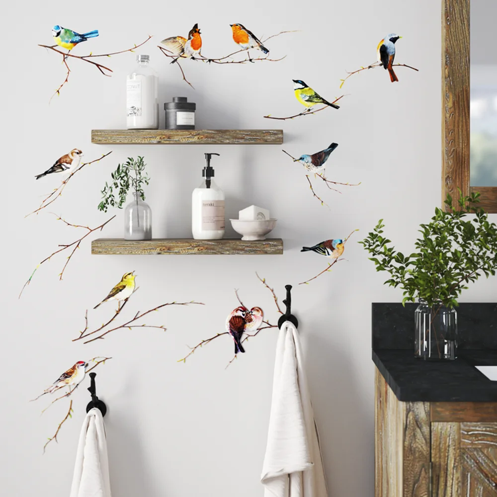 Modern Bird Branch Wall Sticker Living Room Bedroom Animal Wildlife Woodland Wall Decal Playroom Home Decor