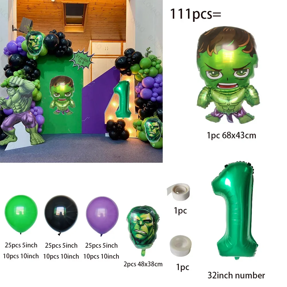 111pcs The Hulk Theme Party Decoration Balloons Birthday Party Decorations Super Hero Baby Shower Supplies Kids Toys Globos