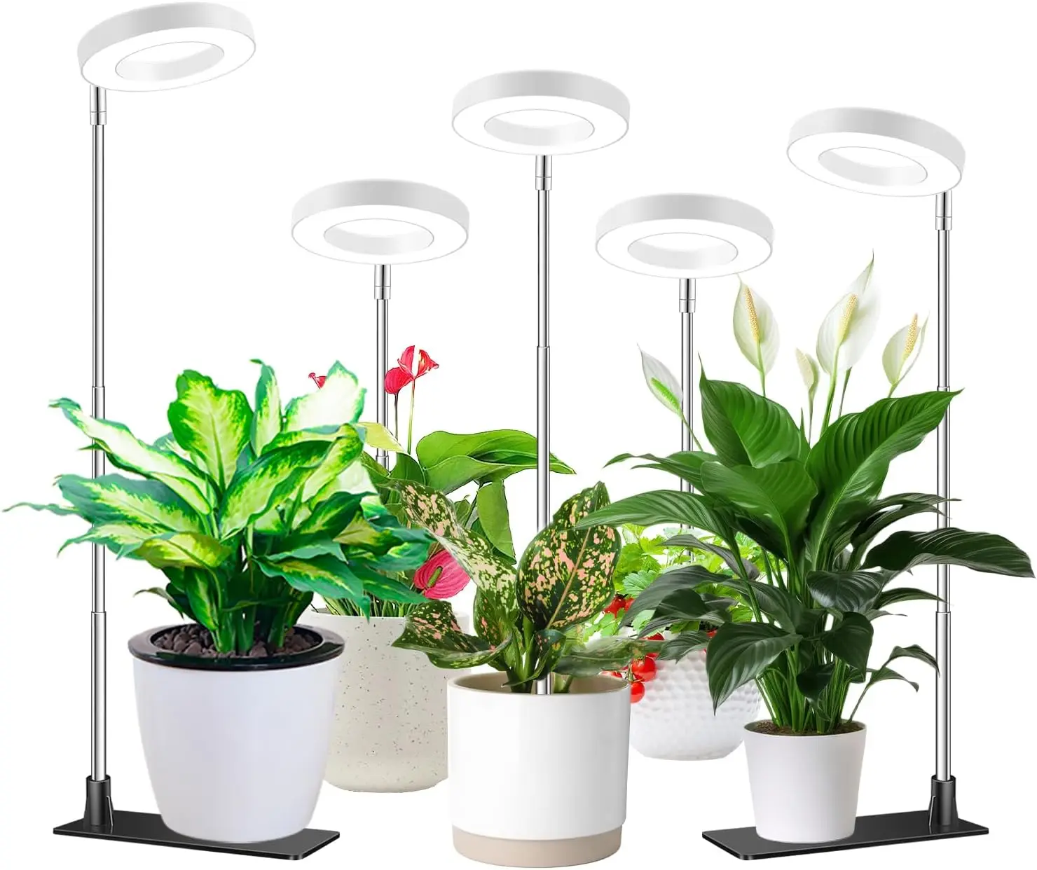 

Full Spectrum LED Grow Light for Indoor Plants, Dimmable with Timer, Adjustable Height, 5 Pack