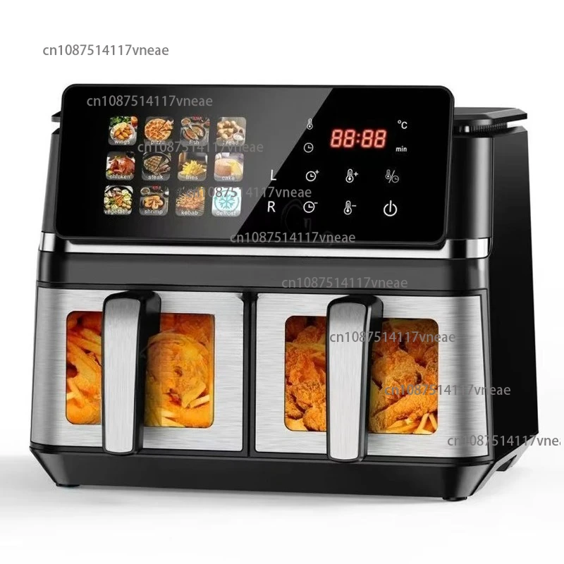 Dual Zone 12-in-1 Digital Double Basket Air Fryer 10L Independent Cooking Square Stainless Steel Air Fryer with Dual Basket