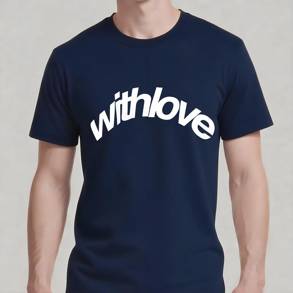 

Мужская хлопковая футболка с круглым вырезом и короткими рукавами, изогнутая с принтом любовных букв, стандартный размер, наряд для пары, подарок на день рождения