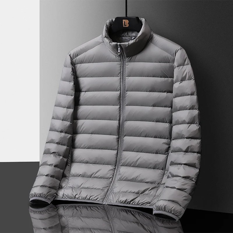 Thin Lightweight Warm Duck Down Cotton-padded Cropped Jacket Men's Autumn/winter New Style Trendy Stand Collar Ultra-thin Coat