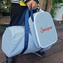 Personalized Lunch Bags for Kids Custom Embroidered Name Monogrammed Kids Seersucker Lunch Cooler Tote Bag School Lunchbox