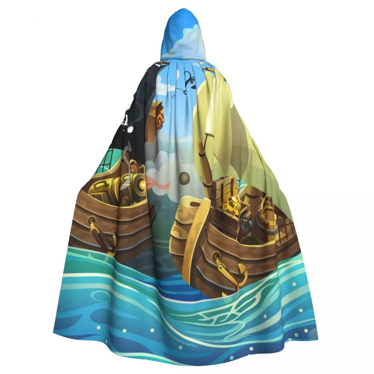 Wooden Pirates Ships Attacks Merchant Ship Hooded Cloak Polyester Unisex Witch Cape Costume Accessory