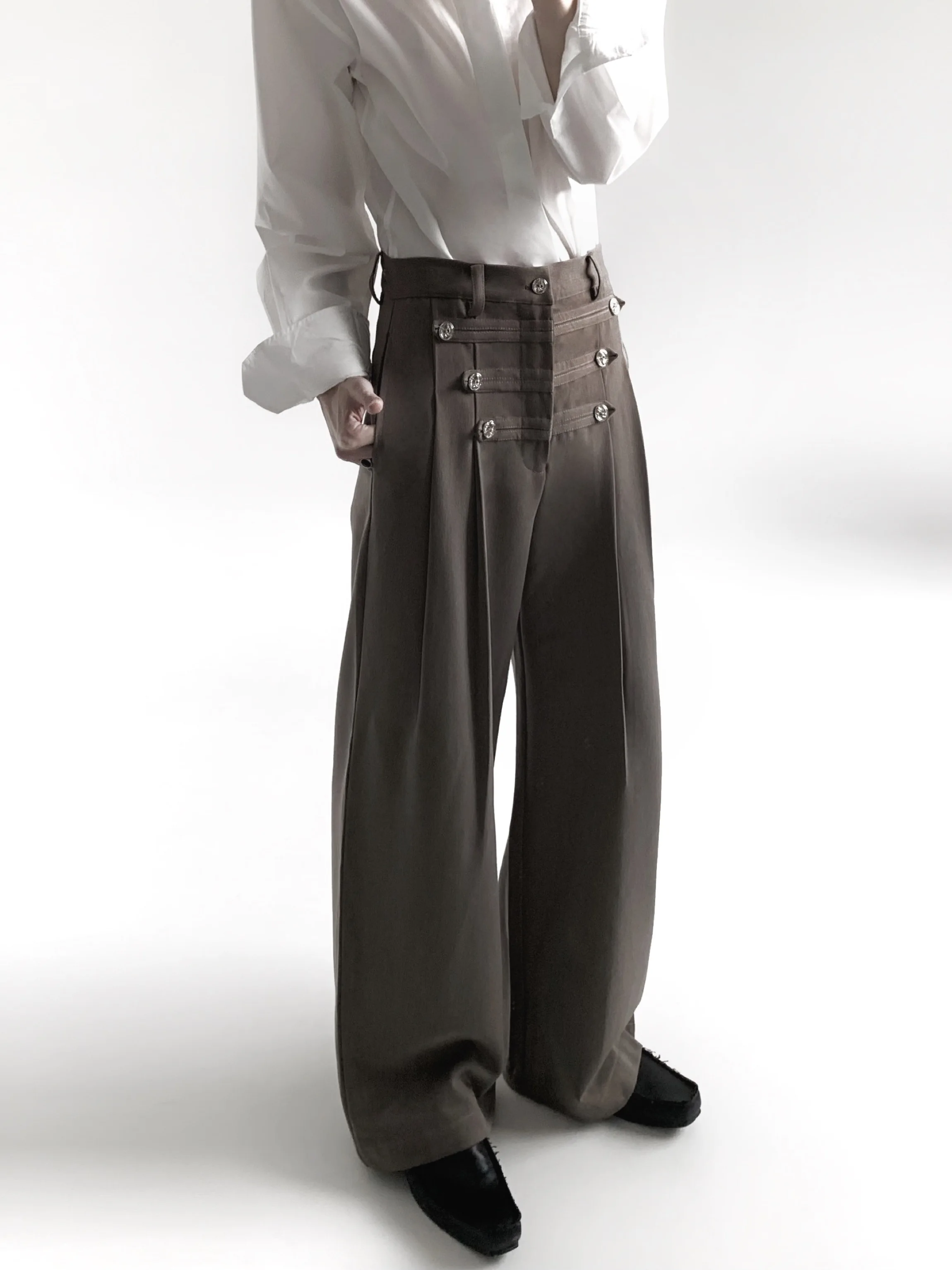 Elegant Court Style Napoleon Cuffed Pants Men's Draped High Waist Loose Fit Casual Retro Money West Pants Tailored Stitching