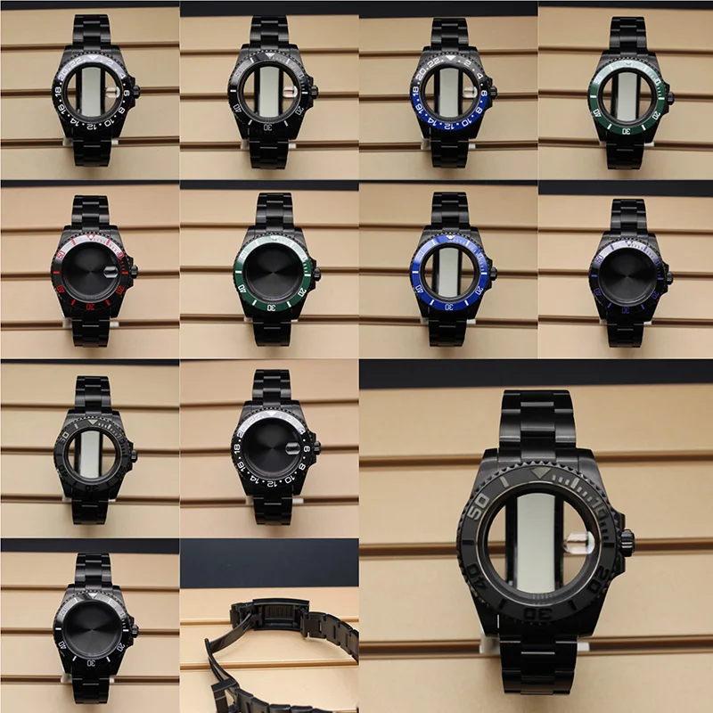 40mm Watch Case 20mm Strap Sapphire Glass For Nh35 Nh36 Nh38 Nh70 Miyota8215 Eta2824 Movement Watch Accessory Black YACHT Style