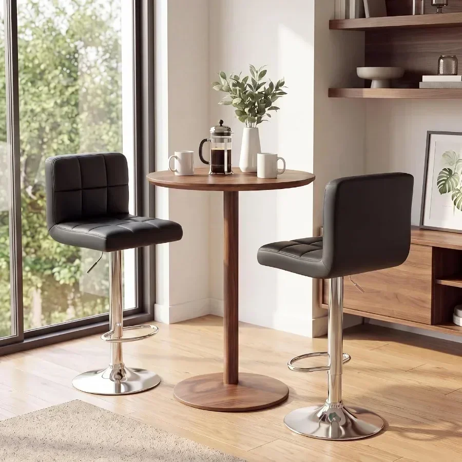 Bar Stools Set of 2, Modern Adjustable Swivel Barstools with Back and Metal Base, Upholstered Hydraulic Island Chairs, Armless