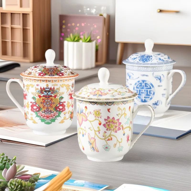 Enamel Ceramic Bone China With Lid Office Conference Room Water Tea Gift Cup Host