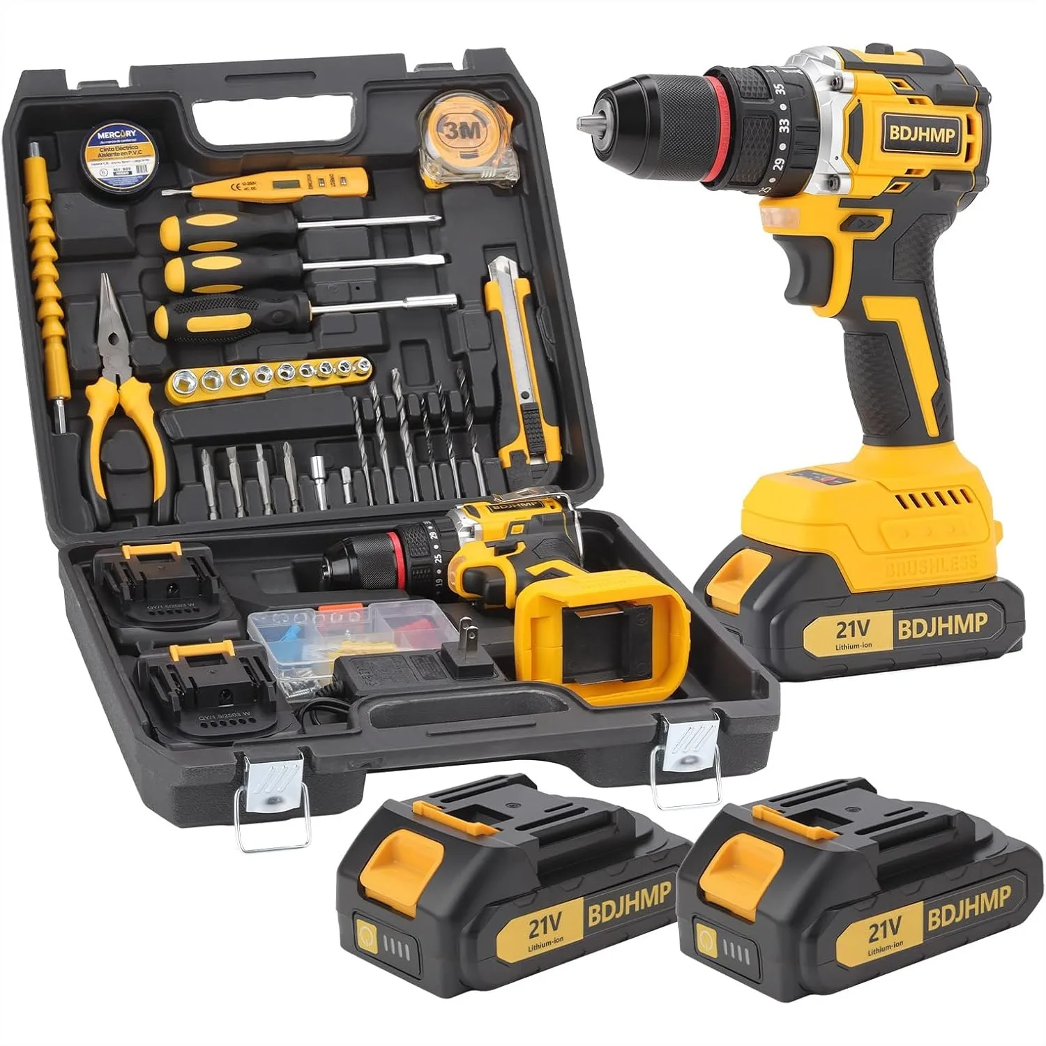 

3/8" Brushless Compact Drill Tool Set, 21V Cordless Drill with 2 Batteries & 85N.m Torque, DIY Home Repair Kit