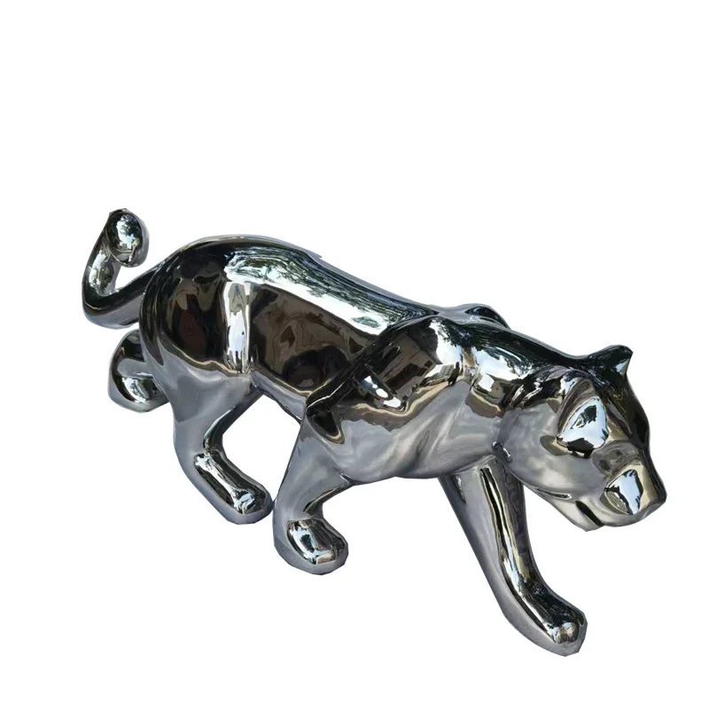 

Таможенное современное внутреннее и наружное украшение, металлическая абстрактная полированная леопардовая скульптура из нержавеющей стали, скульптура животного