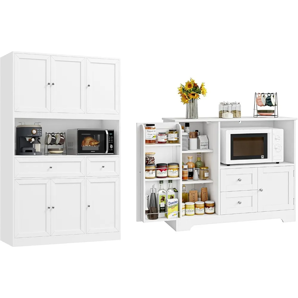 2Pcs Kitchen Storage Cabinet,72 inches,Buffet Cabinet with Microwave Stand and Door Shelf,Modern Kitchen Hutch Sideboard Cabinet