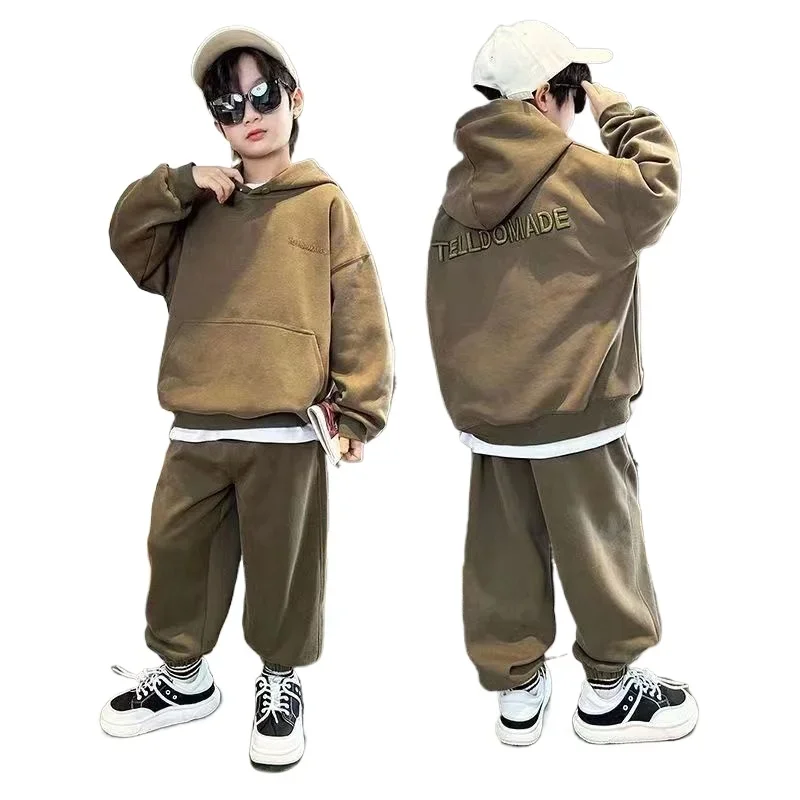 Spring Autumn Boys Cotton Hooded Alphabet Workout Sweatshirt+Sweatpant Set School Kid Tracksuit Child Jogger 2PCS Outfit 5-16Yrs