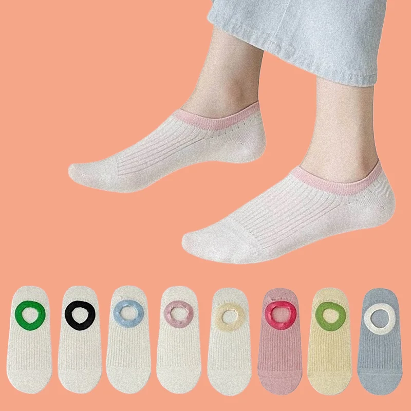 

5/10 Pairs Comfortable Boat Socks Thin Non-slip No-fall Heel Low Cut Socks Summer Breathable Sweat-absorbent Invisible Socks