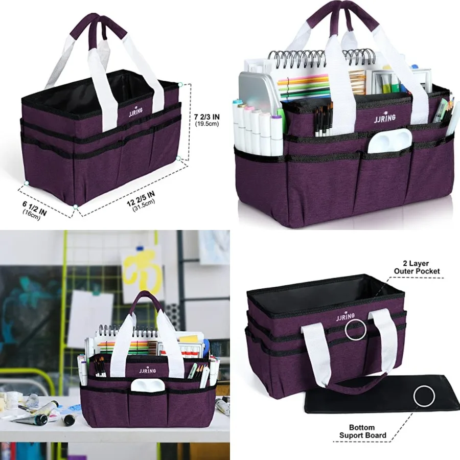 

Craft Organizer Tote Bag Art Storage Caddy with Multiple Pockets Deep Purple Sewing Bag for Art Craft Scrapbooking Medical and