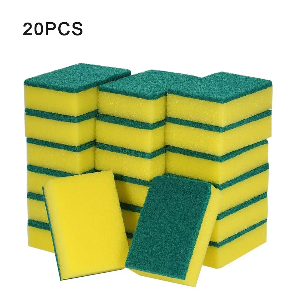 

20pcs Scouring Pad Double Sided Scrub Bowl Pot Cleaning Sponge Dish Washing Kitchen Tools Home Clean Supplies