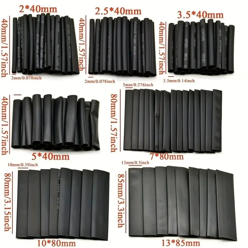 127Pcs/lot Black Heat Shrink Sleeving Set Thermoresistant Tube Shrink Wrapping  Wire Cable Polyolefin Wrap Tubing