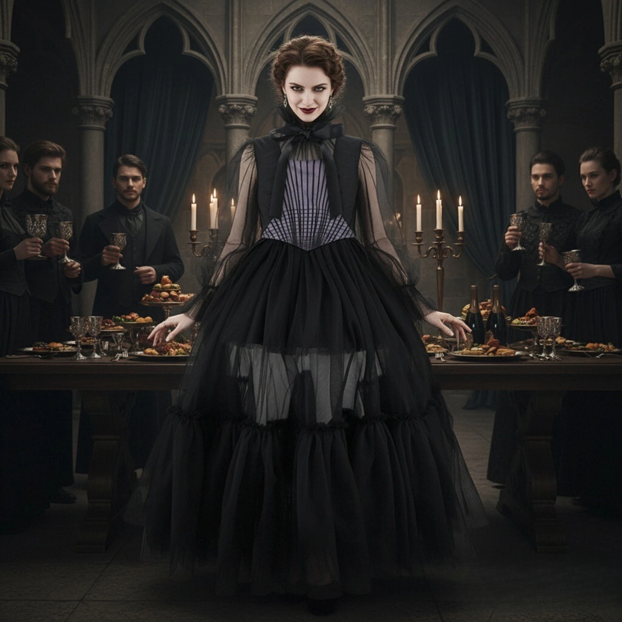 

Черное полосатое академическое униформенное платье для девочек на Хэллоуин, сценическое подиумное красивое пышное платье, кружевное повседневное платье