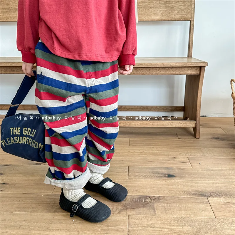 

2024 Spring New Children Casual Pants Loose Girls Striped Harem Pants Kids Boys Cotton Trousers Fashion Baby Clothes