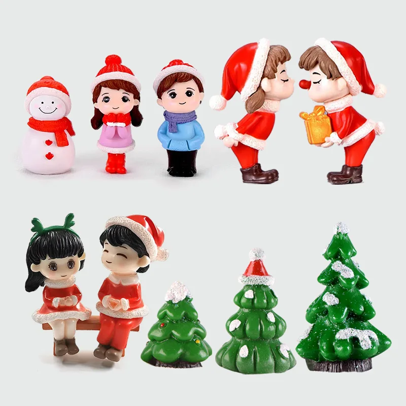 Winter Lover New Christmas Couple Miniature Figurine  Snowman Chair Cartoon Model House Home Garden Decoration Accessories