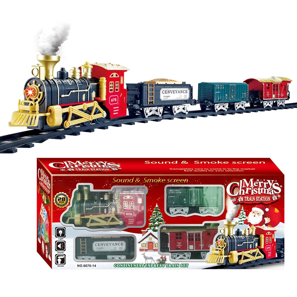 Electric Christmas Train Toy Set Car Railway Tracks Steam Locomotive Engine Diecast Model Educational Game Boy Toys For Children