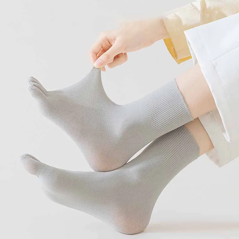 Velvet Five Fingers Socks Summer Thin Cotton Solid Color Breathable Absorbent Toe Socks Spring Autumn Women Socks Girls Gift Sox image 2
