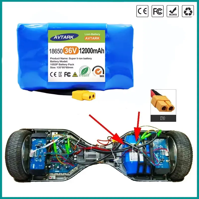 

10s2p Genuine 12Ah Battery Packs Rechargeable Lithium Ion Battery 36V for Electric Self Balancing Scooter HoverBoard Unicycle